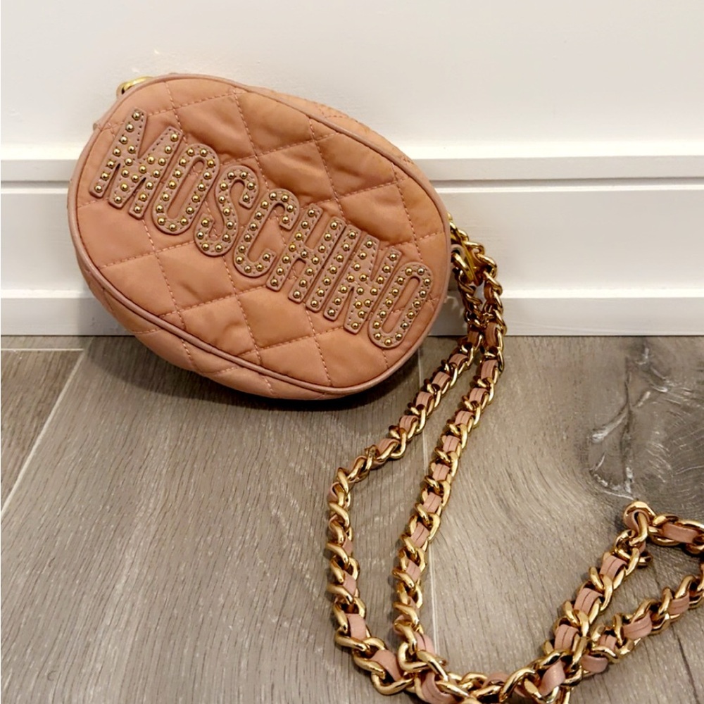 Moschino Quilted Tan Mini Bag with Gold Chain